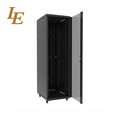 18U-47U 600mm 800mm Cold Rolled Steel Floor Standing Network Cabinet with Tempered Glass Front Door Powder Coated Stocked