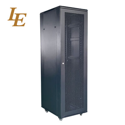 19Inch 42U Tempered Glass Front Door and Solid Metal Rear Door with Handle Locks Racks RAL9004 Black