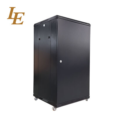 19Inch 18U 800mm Width 22U 600mm Width Tempered Glass Front Door and Solid Metal Rear Door with Handle Locks Racks RAL9004 Black RAL9005 Black Flat Packing