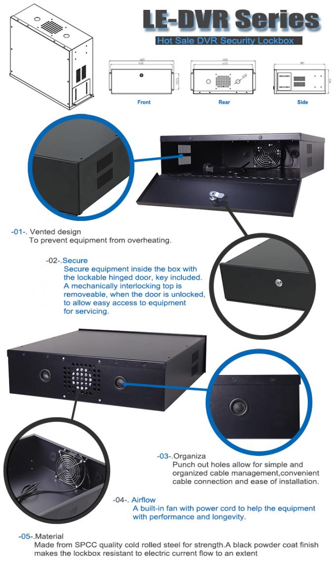 18"x18"x5" Металлический DVR Lockbox с охлаждающим вентилятором для DVR и NVR MDVR Steel Box IP20 RAL7035 Серый RAL9004 RAL9005 Черный металлический корпус 4