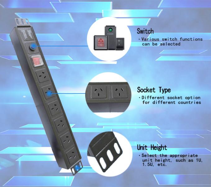 19 дюймовый алюминиевый черный IEC Type 6 Ways 8 Outlets C13 C14 Power Distribution Unit 16Amp/32Amp с плагином Commando доступен IEC320 Smart Socket PDU 2